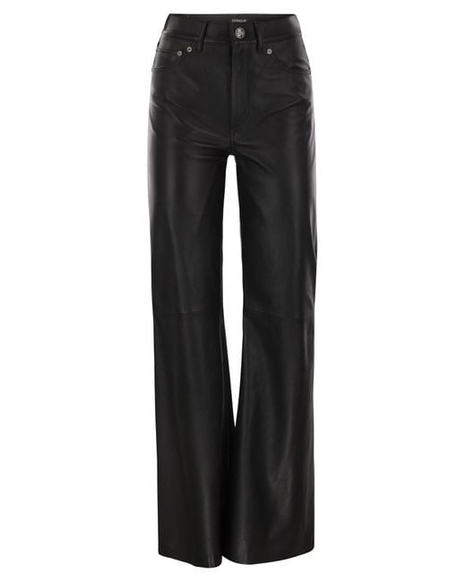 Dondup Black Amber Wide Leg Lambskin Trousers