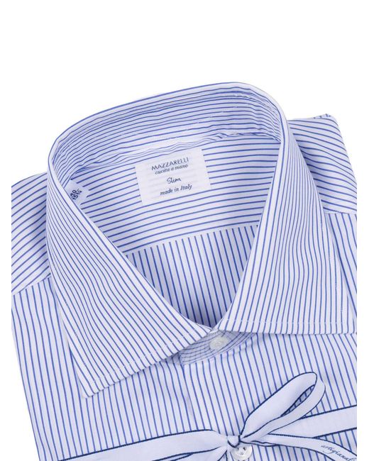MAZZARELLI CAMICIE Blue Striped Cotton Shirt Style Slim Fit for men