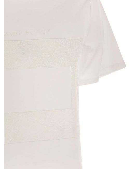 Elisabetta Franchi White Jersey T-Shirt With Voile Macro Logo