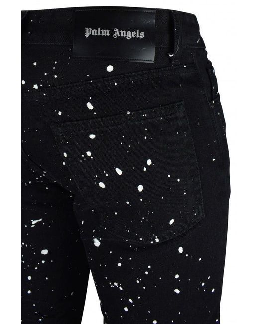 Palm Angels Black Distressed Graphic Print Jeans for men