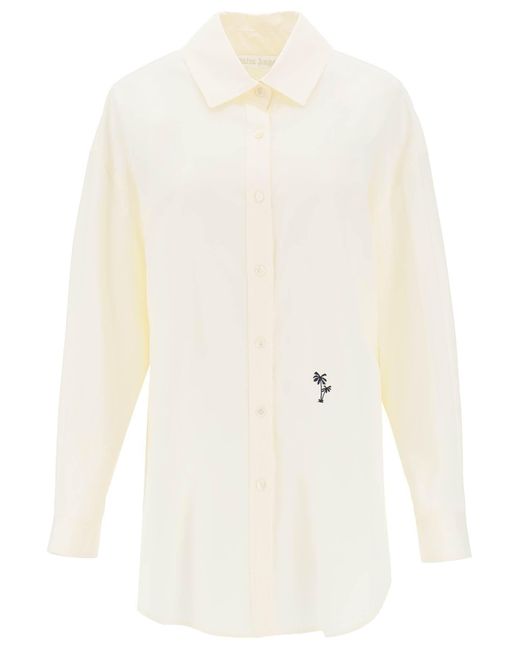 Palm Angels White Poplin -Hemd mit Palmenstickerei