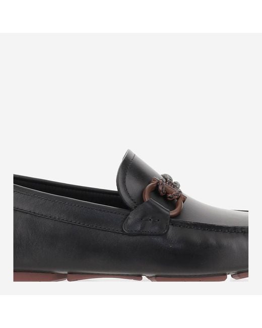 Ferragamo Black Gancini Ornamented Driver Loafers