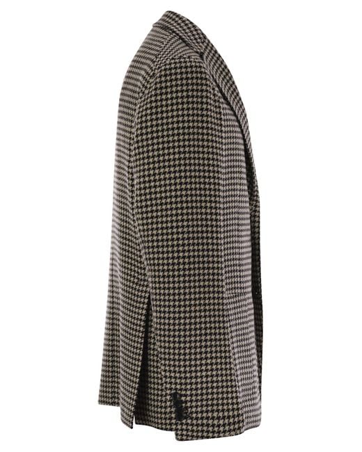 Tagliatore Black Houndstooth Virgin Wool Blend Jacket for men