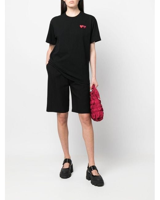 COMME DES GARÇONS PLAY Black U T-Shirt Double Burgundy Emblem Knit Axt226051