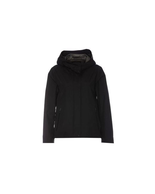 Herno Black Hooded Cape Jacket