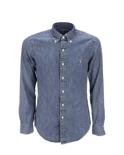 Polo Ralph Lauren Slim Fit Denim Sport Shirt in het Blue voor heren
