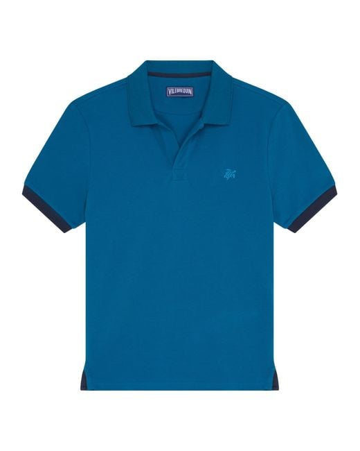 Vilebrequin Blue Organic Cotton Polo Shirt With Contrast Trims And Embroidered Logo