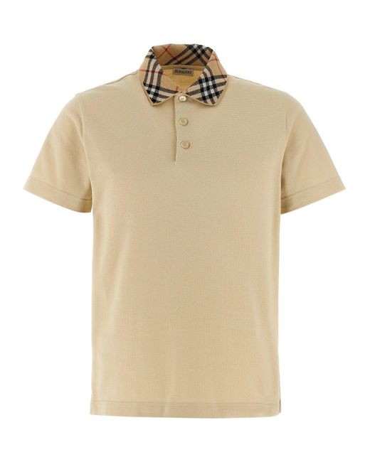 Burberry Check Collar Polo Shirt in het Naturel | Lyst NL