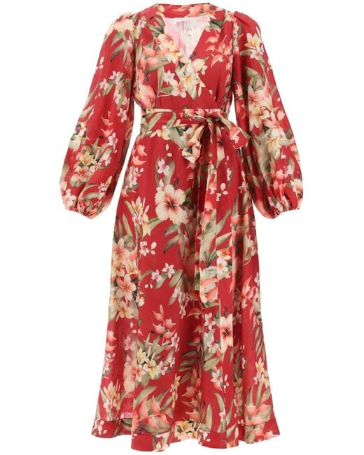 Robe enveloppante Lexi avec motif floral Zimmermann en coloris Red