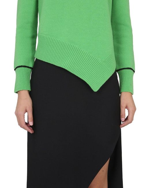 Alexander McQueen Green Rib-Knit Sweater With Asymmetrical Hemline