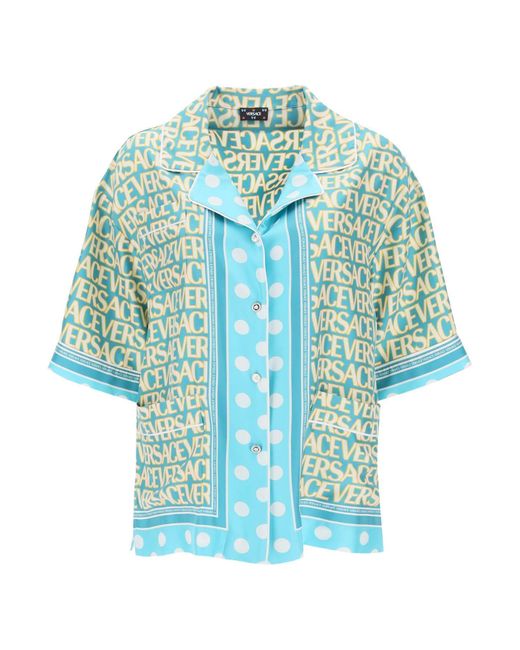 Versace Blue ' Allover Polka Dot' kurzarmes Hemd