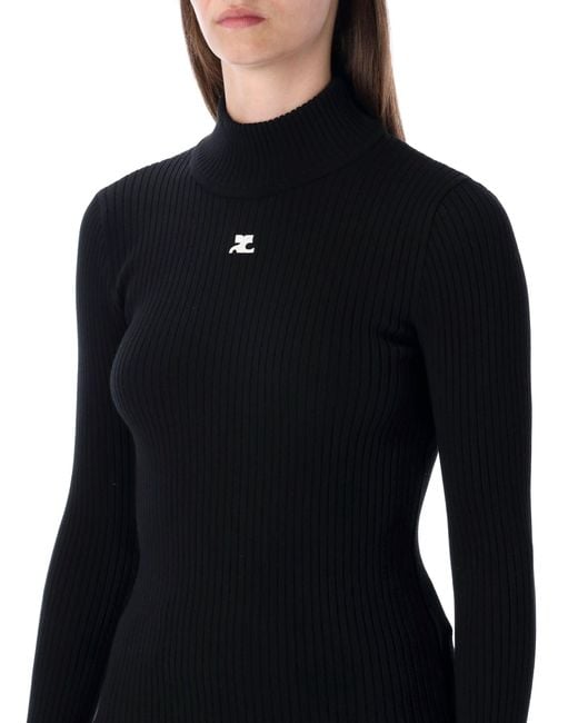 Courreges Blue Rib Knit Mock Neck Sweater