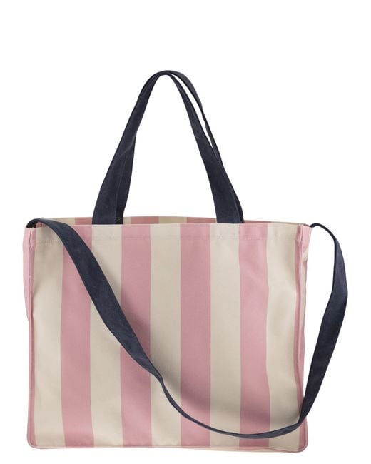 Mc2 Saint Barth Pink Striped Shopping Bag With Saint Barth Logo