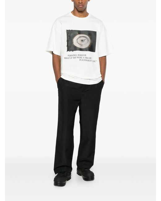 Oamc Peacemaker White Loose Fit Tshirt Landart 03 Print for men