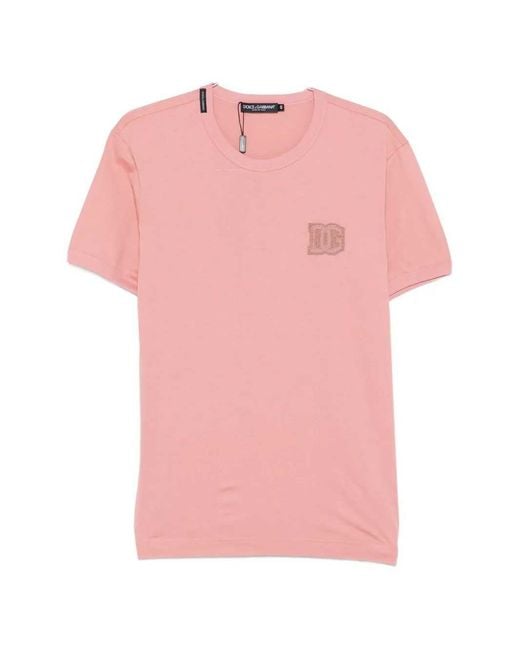 Dolce & Gabbana Pink T Shirt With Logo Patch