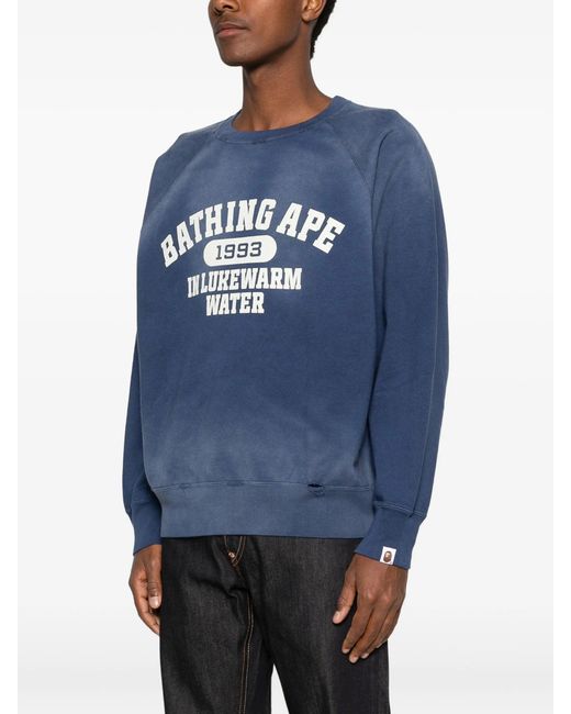 A Bathing Ape Blue Destroy Washed Effect Relaxed Fit Crewneck Sweatshirt M
