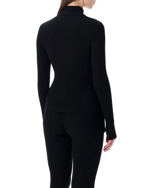 Courreges Blue Rib Knit Mock Neck Sweater