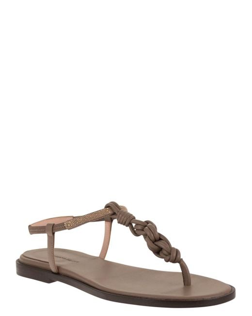 Fabiana Filippi Brown Leather Thong Sandals With Braided Detail