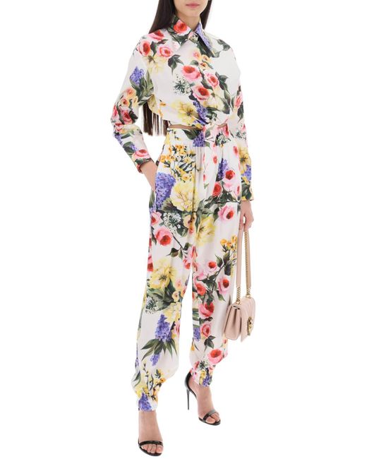 Pantalones de harén de jardín de rosas Dolce & Gabbana de color White