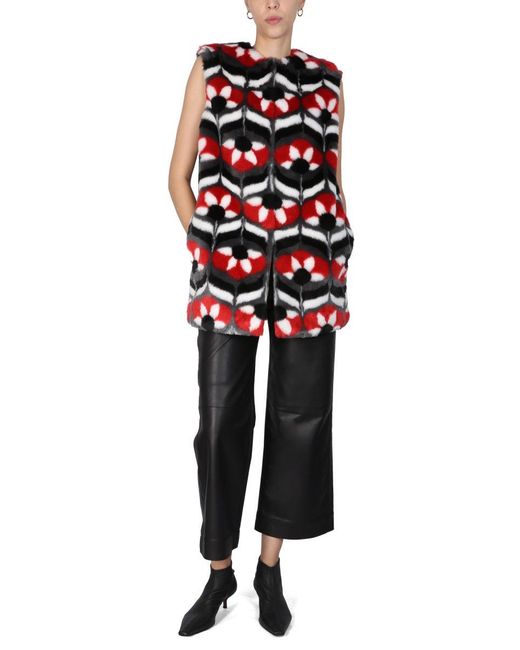 Boutique Moschino Red Faux Fur Vest