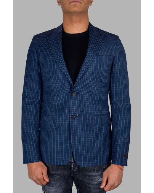 Prada Blue Checkered Wool-Mohair Jacket