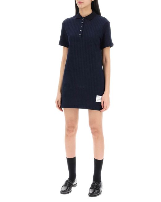 Thom Browne Blue Mini Jacquard stricken Polo Kleid in