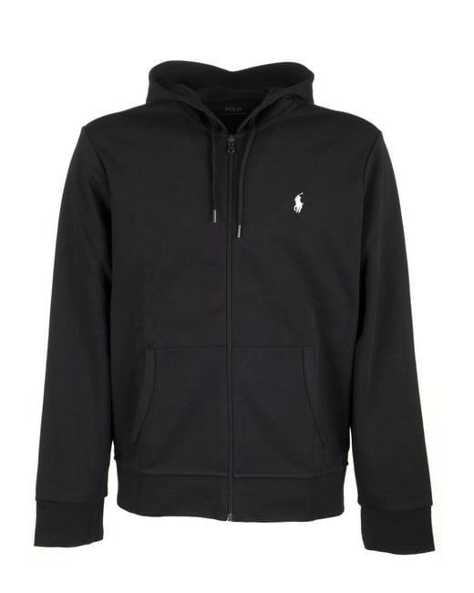 Polo Ralph Lauren Black Double-Knitted Full-Zip Hoodie With Signature Embroidery for men