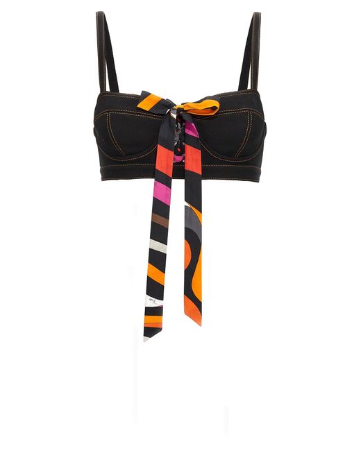 Emilio Pucci Black Cropped-Top Mit Gemustertem Knoten