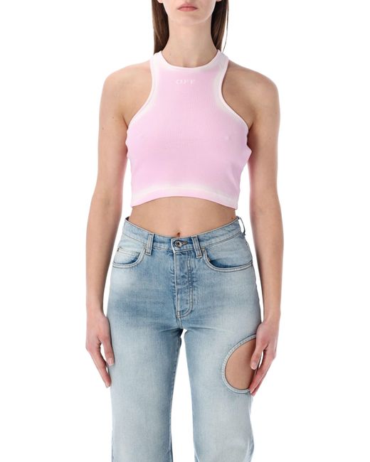 Off-White c/o Virgil Abloh Blue Spray Off Stamp Rib Crop Top