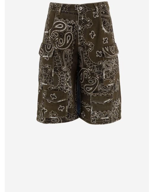 DON'T @ ME Green Short Cotton Jeans With Bandana Print