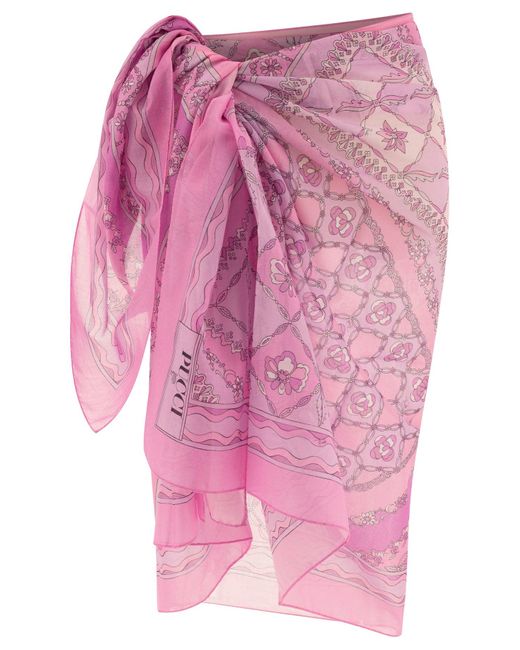 Emilio Pucci Pink Festive Cotton Printed Pareo