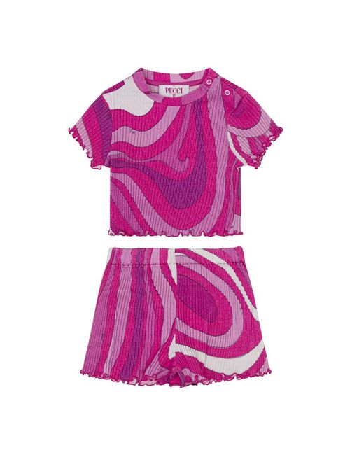 Emilio Pucci Pink T Shirt And Skirt Set