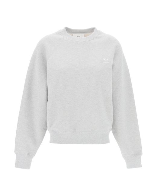 Organic Cotton Creewneck Sweatshirt di AMI in White da Uomo