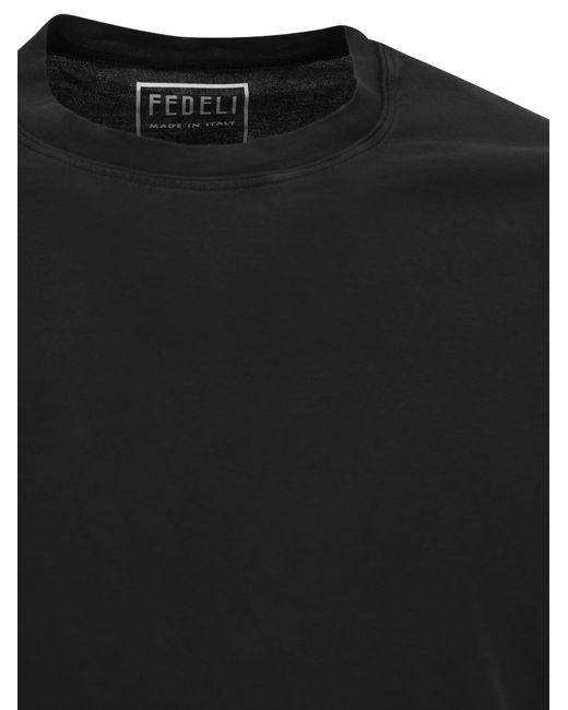 Fedeli Crew Neck -Baumwoll -T -Shirt in Black für Herren