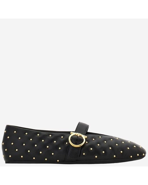 Ferragamo Black Ballerina Flats Nappa Leather