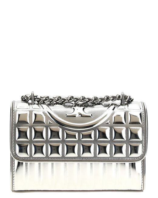 Tory Burch Gray 'Fleming Metallic Quadrat Quilt' Umhängetasche