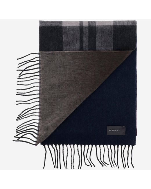 Alex Begg Black Cashmere Scarf With Check Pattern for men