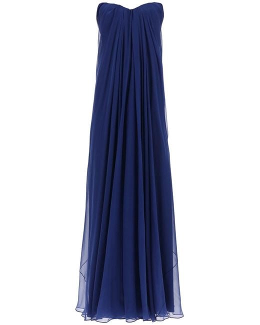 Alexander McQueen Blue Seidenchiffon Bustier Kleid