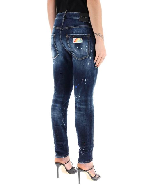 DSquared² Blue Dunkler Neonspritzwaschung 642 Jeans