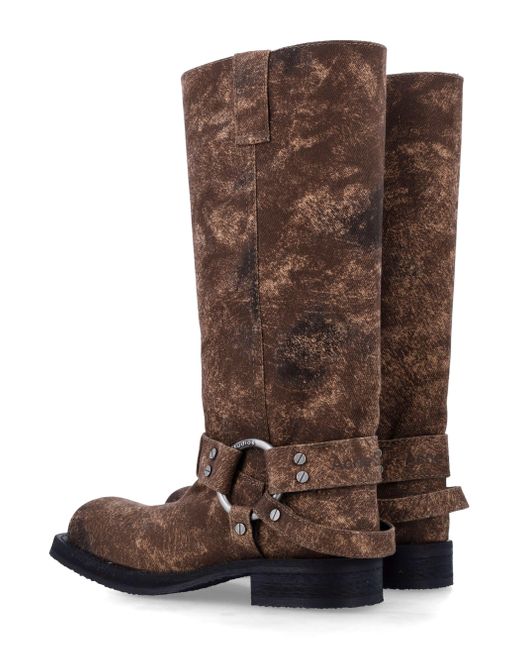 Acne Brown Rostbraune geschlossene denim schnallenstiefel