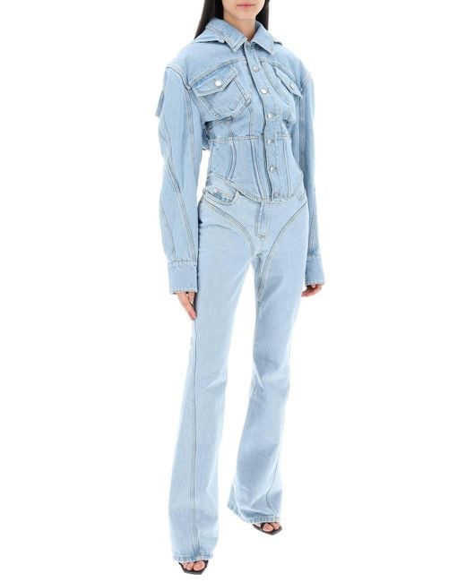 Veste de jean avec détail corset Mugler en coloris Blue