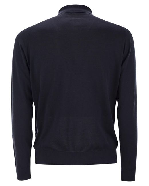 John Smedley Blue Bradwell Cotton Long Sleeved Polo Shirt for men