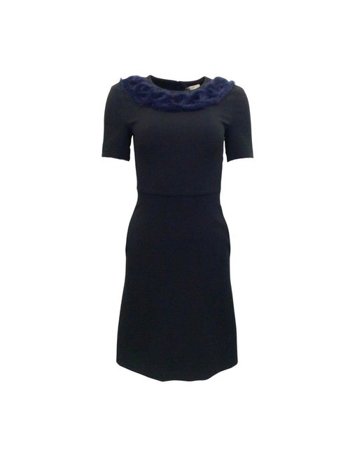 Fendi Blue Knitted Mink Collar Dress