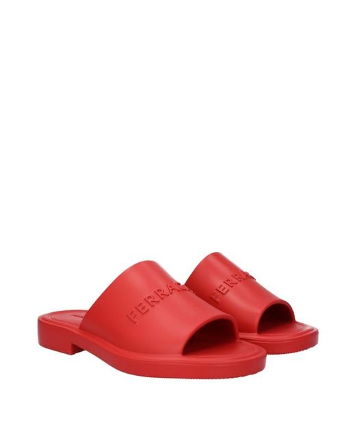Ferragamo Red Geneva Slides And Clogs Rubber/Flame