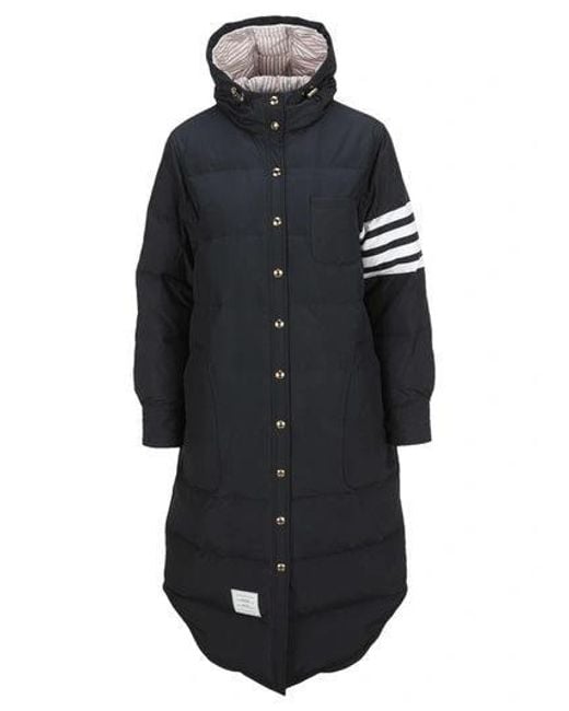 Thom Browne Black Down Filled Below Knee Hooded Shirtdress W/ 4 Bar
