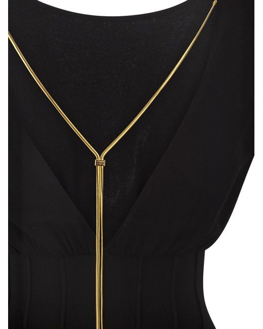 Elisabetta Franchi Black Knit Bodysuit With Deep Neckline And Jewel Detail