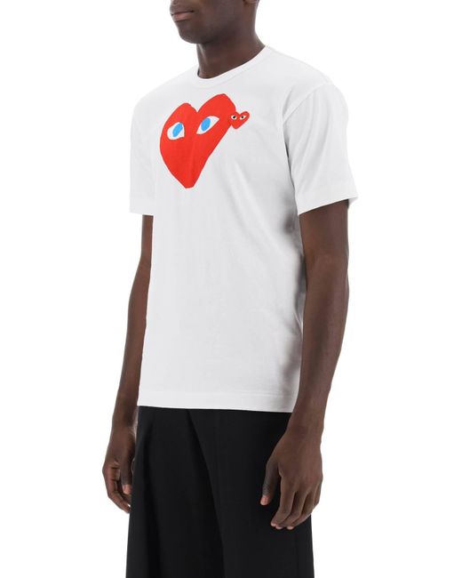 COMME DES GARÇONS PLAY White Comme des Garcons spielen T -Shirt mit Herzdruck und Stickerei