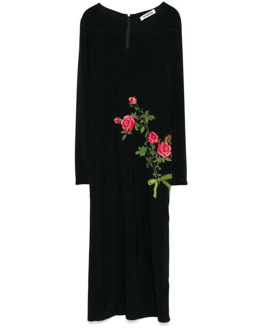 Vivetta Black Floral Embroidered Midi Dress