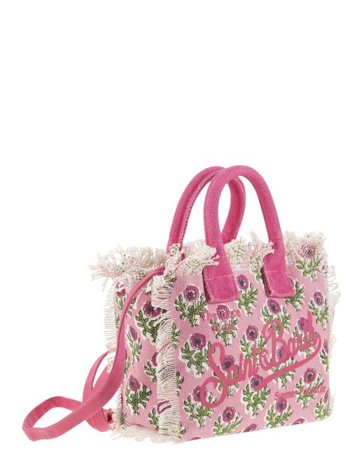 Mc2 Saint Barth Pink Mini Waschtasche in floralen Baumwoll -Leinwand