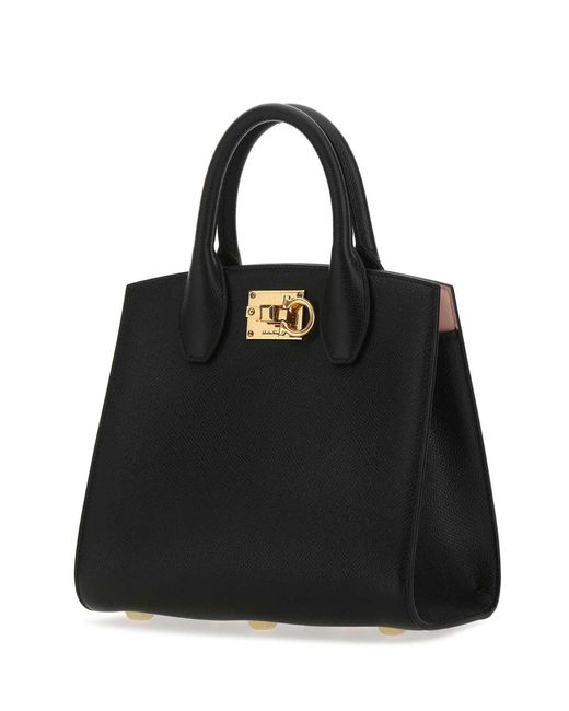 Ferragamo Black Salvatore Leather The Studio Handbag